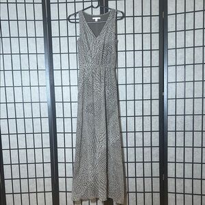 Gray and White Linen Maxi Dress